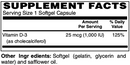 Vitamin D-3 1000IU Softgels 250's by Netrition